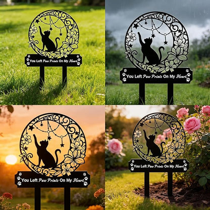 Cat Grave Marker Memorial ,Cat Headstone,Metal Pet Grave Decorations for Cemetery,Cat Memorial Gifts with Garden Cat Silhouette,Waterproof Pet Headstone Memorial for Yard, Garden or Indoor Memorial