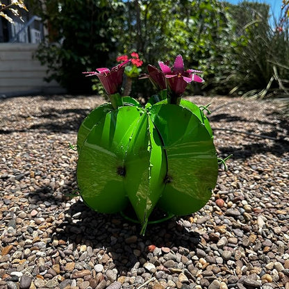 Handmade Metal Bisnaga Cactus with Flowers - Garden Art Decor (Lime)