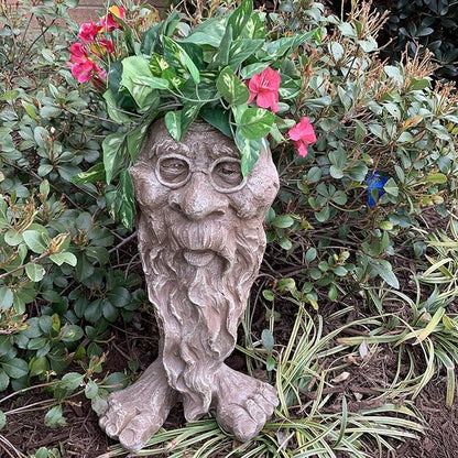 Muggly Great Grandpa RIP Planter Face Pot Patio & Garden Statue in Stone Wash Finish
