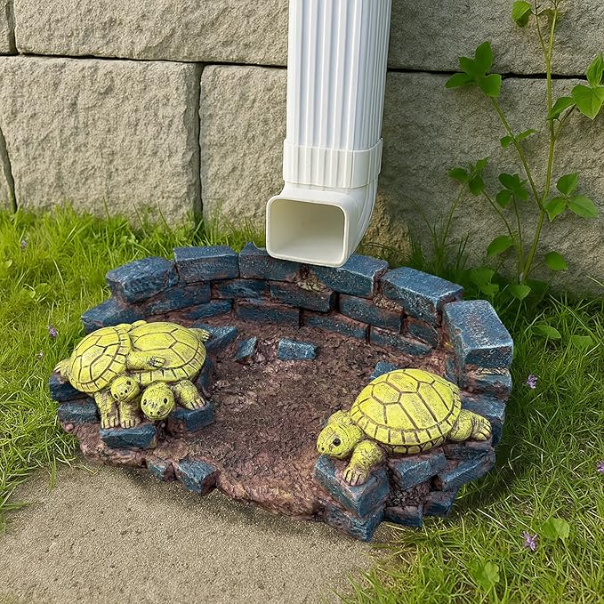 Decorative Turtle Statue Splash Block Gutter Downspout Outdoor Garden Decor, Larger Gutter Downspout Statues for Patio,Yard and Lawn Accessory, Stone Resin Rain Concrete Gutter Guardian,14"L x 9.5"W
