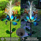 Solar Garden Wind Spinner, Blue Metal Lotus Flower with LED Lights, Butterfly Decorative Stake for Yard, Patio, Lawn