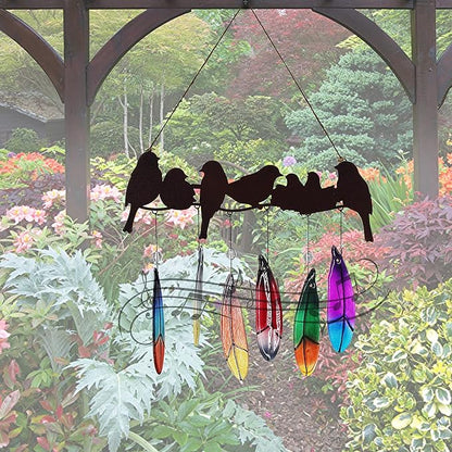 Wind Chimes for Outside with Handmade Glass Feather, Metal Bird Art Ornaments Pendant Windchimes Outdoors Hanging for Indoor Outdoor Yard Patio Porch Decoration, Birthday Gifts for Mom