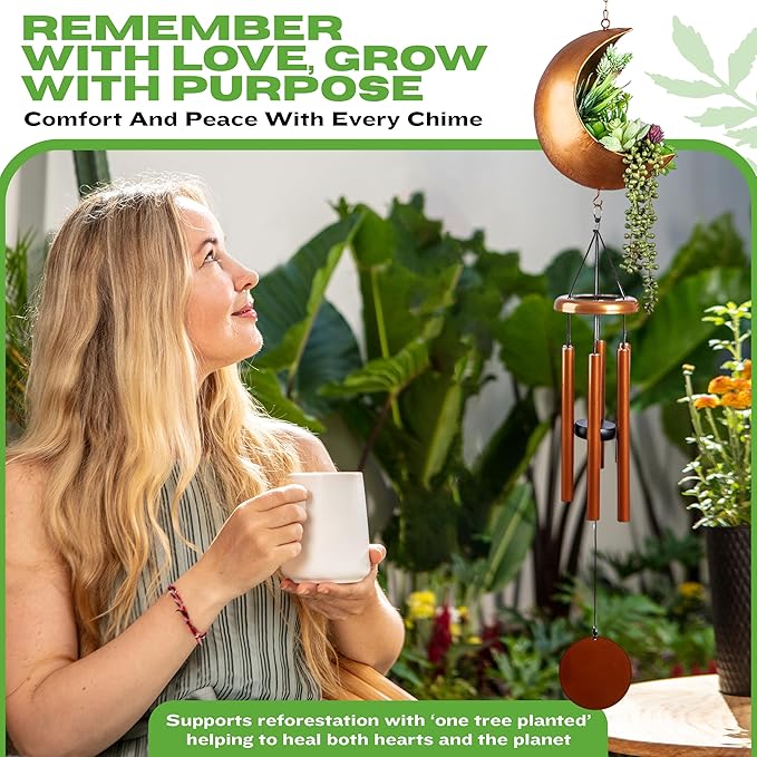 Premium Moon Wind Chimes for Outside – Deep Tone Sympathy & Memorial Wind Chime Gift for Loss of a Loved One, Outdoor Garden Patio Décor (Gold)