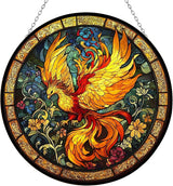 Sacred Phoenix Bird Suncatcher Stained Glass Window Hangings Sun Catchers Colorful Ornament Gifts for Women Mom Wife Halloween Christmas Housewarming 11.8"