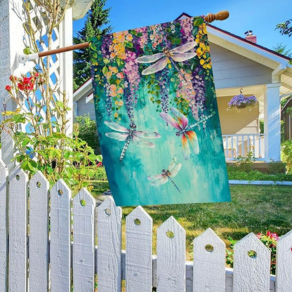 Baccessor Spring Summer Floral House Flag Double Sided 28x40 Inch Burlap,Wisteria Dragonfly Flowers Welcome Large Garden Flag Porch Patio Front Yard Seasonal Farmhouse Outside Outdoor Decor