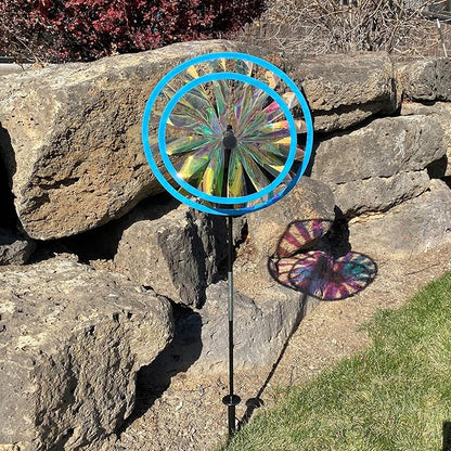 In the Breeze 13-Inch Double Iridescent Wheel Spinner, Outdoor Ground Décor, 2687