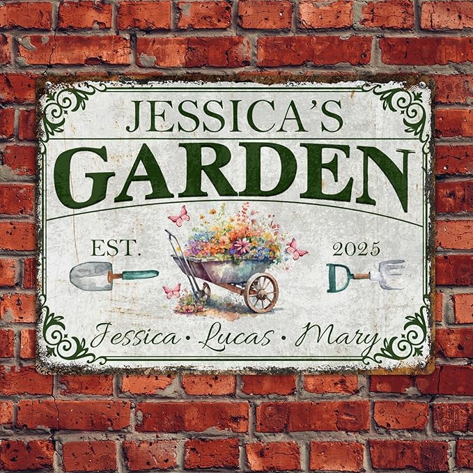 Custom Garden Signs Personalized Metal Tin Sign for Women, Retro Funny Welcome Metal Sign for Outdoor, Patio, Yard Rustic Home Decor Gifts for Mothers Day, Grandmas, and Gardening Lovers