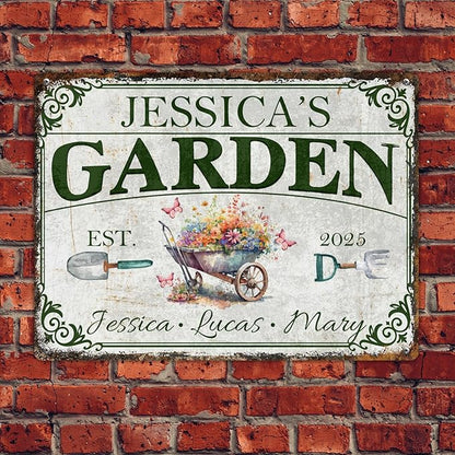 Custom Garden Signs Personalized Metal Tin Sign for Women, Retro Funny Welcome Metal Sign for Outdoor, Patio, Yard Rustic Home Decor Gifts for Mothers Day, Grandmas, and Gardening Lovers