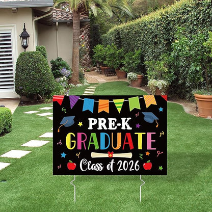 PRE-K Grad Yard Sign - Class of 2026 Preschool Graduate Lawn Sign with Stake School Congrats Graduation Decorations Colorful Graduation Party Favors Supplies Outdoor Photo Booth Props