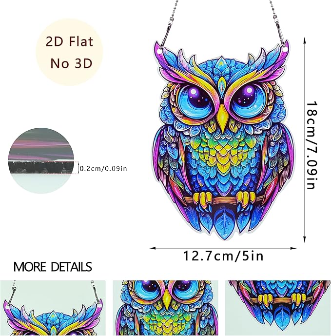 Owl Ornaments Colorful Window Hanging Decorations Home Wall Decor for Bedroom Patio Indoor Outdoor