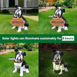 Outdoor English Bulldog Dog Statue with Interchangeable Welcome sign and Detachable Solar Lantern –LED Light Garden Dog Sculpture Décor Garden Statue Outdoor dog statue Cute Puppy Yard Porch Gift