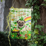 Pug St Patricks Day Garden Flag Dog St Patrick's Day Yard Flags for Outside 12x18 Double Sided Buffalo Plaid Shamrock Flag Small Outdoor Rainbow St Patrick's Decor