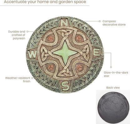 Bits and Pieces - 10” (25.5 cm) Glow-in-The-Dark Celtic Compass Decorative Stone - Yard Decoration – Beautiful Lawn/Garden Stone