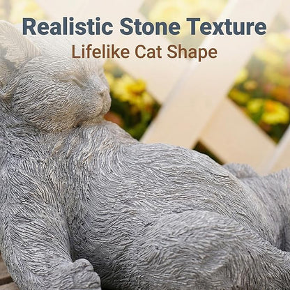 Cat Memorial Stone Garden Statue, Pet Statue Gifts for Loss of Cat Sympathy, Grave Markers for Garden Outdoor Decor, 9.8” L Weatherproof Lazy Tabby Figurine, Outdoor Patio Accent Yard Decoration