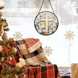 Christian Floral Suncatcher Stained Glass Cross Window Hanging Wall Decor, Christmas Religious Gifts for Women, Easter Religious Cross Garden Lawn Sun Catchers for Window Hanging Art,7.9x7.9In