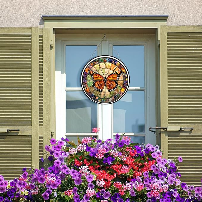 Monarch Butterfly Suncatcher, Stained Window Hanging-Suncatcher for Window, Nativity Scene Window Hanging Stained, Christmas Ornaments Home Xmas Decor, Christian Gift for Family Mom
