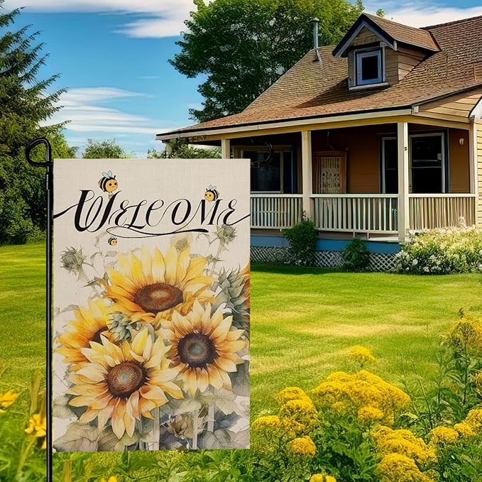 Summer Sunflower Garden Flag for Outside 12x18 Inch Double Sided Welcome Bee Vertical Seasonal Yard Flags Floral Holiday Party Yard Outdoor Decoration