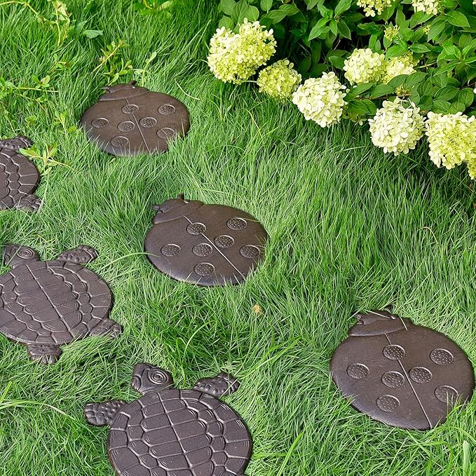 Sungmor Cast Iron Ladybug Stepping Stones, Sturdy Metal Stepping Mat for Front Door, Outdoor Walkway Decorative Statue, Garden Path Pavers for Yard Lawn Landscaping