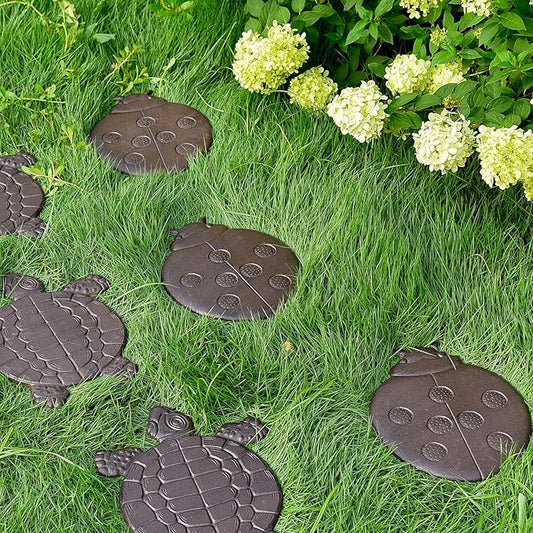 Sungmor Cast Iron Ladybug Stepping Stones, Sturdy Metal Stepping Mat for Front Door, Outdoor Walkway Decorative Statue, Garden Path Pavers for Yard Lawn Landscaping