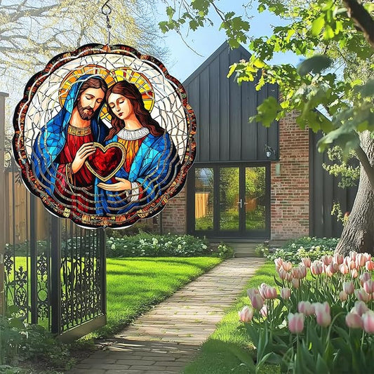 Jesus Wind Spinners Outdoor, Hanging Wind Spinner for Garden Decoration, 8 inch 3D Stainless Steel Metal Wind Sculpture for Indoor/Outdoor Decor