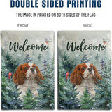 Welcome Winter Garden Flags Cavalier King Charles Spaniel Garden Flag Cardinal Birds on Snowy Pine Tree Flag Dog Yard Flags for Outside 12x18 Double Sided Christmas Decorative Lawn Flags