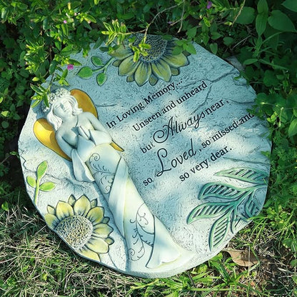 Memorial Garden Stone, Floral Angel with Sunflowers Pattern, Stepping Stone & Wall Decoration – in Loving Memory