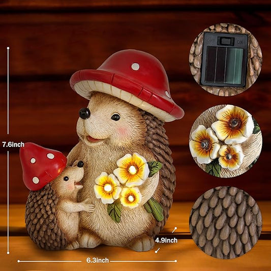 Smadeer Solar Hedgehog Garden Statue Lights for Outdoor Decor, Resin Hedge hog Figurine Lighting Decorations, Patio Yard Lawn Ornaments Birthday Gifts for Women Mom Grandma