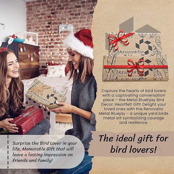 Renovatio Metal Bird Decor, Gifts for Mom, Rustic Bluejay Decoration, Metal Garden Sculpture, Outdoor Tree Ornaments – A Unique Outdoor Yard Decor – Bluejay (Black)