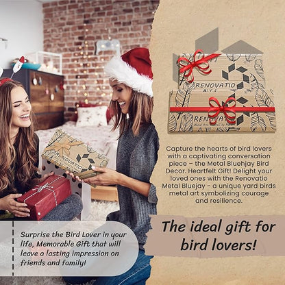 Renovatio Metal Bird Decor, Gifts for Mom, Rustic Bluejay Decoration, Metal Garden Sculpture, Outdoor Tree Ornaments – A Unique Outdoor Yard Decor – Bluejay (Black)