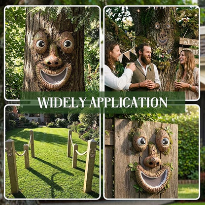 Hollowfly Tree Face Decor Outdoor Tree Faces Trees Yard Art Statues Garden Cute Funny Creative Decoration for Indoors Outdoor Garden Decoration(Smiling Style)