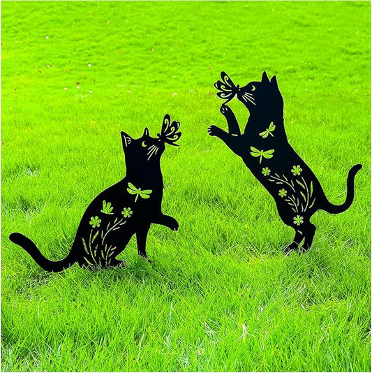 TIGGSY for Mom Cat Metal Decorative Garden Stakes Cat Unique Gifts for Women/Men Silhouette Statues for Yard Art, Outside, Patio, Outdoor Decor, Garden Decorations, Lawn Ornaments