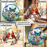 2 Cardinal Butterfly Acrylic Suncatchers, 6" Suncatchers for Window Hanging Indoor, Art Decor for Home, Garden, Housewarming, Gift for Mom, Grandma, Women, Friend, Bird Lover SCB-A6-B3