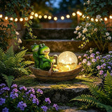 Rezpuao Garden Statue of Frog,Garden Decor Frog Figurine,Frogs Outdoor Statue,Solar Decor for Patio,Balcony,Yard,Lawn Ornament