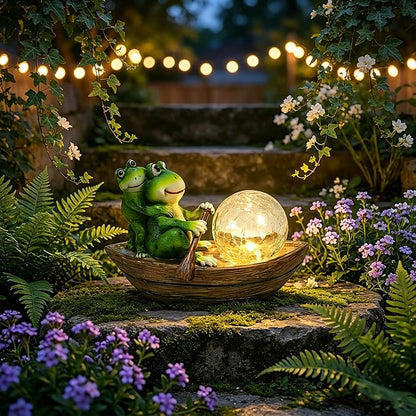 Rezpuao Garden Statue of Frog,Garden Decor Frog Figurine,Frogs Outdoor Statue,Solar Decor for Patio,Balcony,Yard,Lawn Ornament