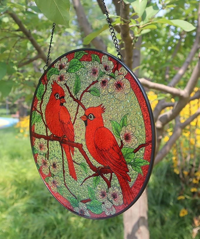 Stained Glass Window Hanging, Suncatcher (Cardinal, 7.8 Inch)