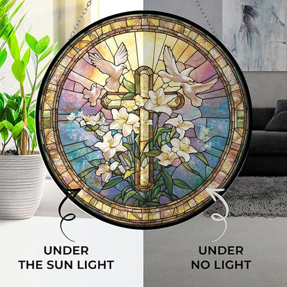 Easter Cross Suncatcher Stained Glass Window Hangings for Women Mom Red Birds Sun Catchers Colorful Ornament Bird Lovers Gift Gifts for Women Mom Wife