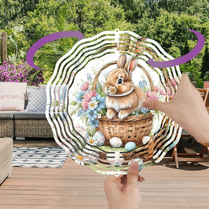 Easter Bunny Wind Spinner Easter Day Gifts 3D Metal Kinetic Hanging Wind Sculpture Spinners for Yard and Garden Indoor Outdoor Window Easter Rabbit Yard Art Garden Decoration 8 Inch (Bunny 4)