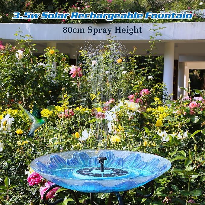 AISITIN 3.5W Solar Bird Bath Fountain with Built-in 1800mAh Battery, Solar Water Pump with 8 Nozzles, Solar Powered Fountain for Garden, Birdbath, Pond, and Outdoor Decor