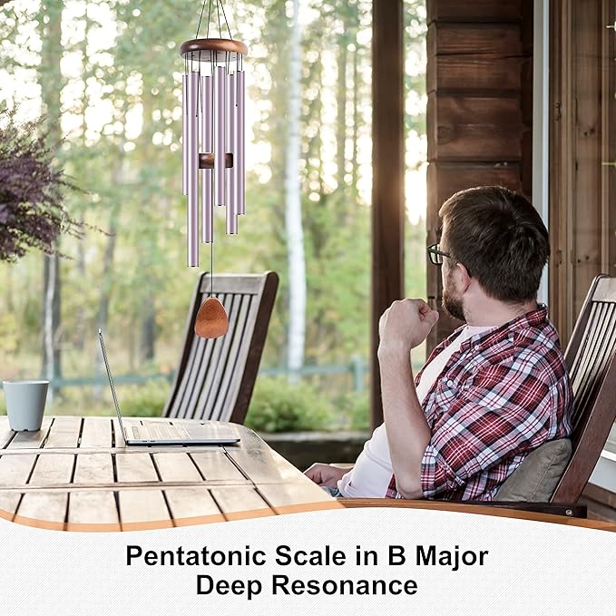 Bursvik Large Aluminium Wind Chimes 37 Inches to Create a Zen Atmosphere Suitable for Outdoor, Garden, Patio Decoration. Classic Wind Chimes with Wind Catcher Suitable as A Gift for Unisex(Purple)