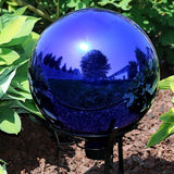 Sunnydaze 10-Inch Gazing Ball for Garden - Glass Gazing Globe with Mirrored Stainless Steel Finish - Blue