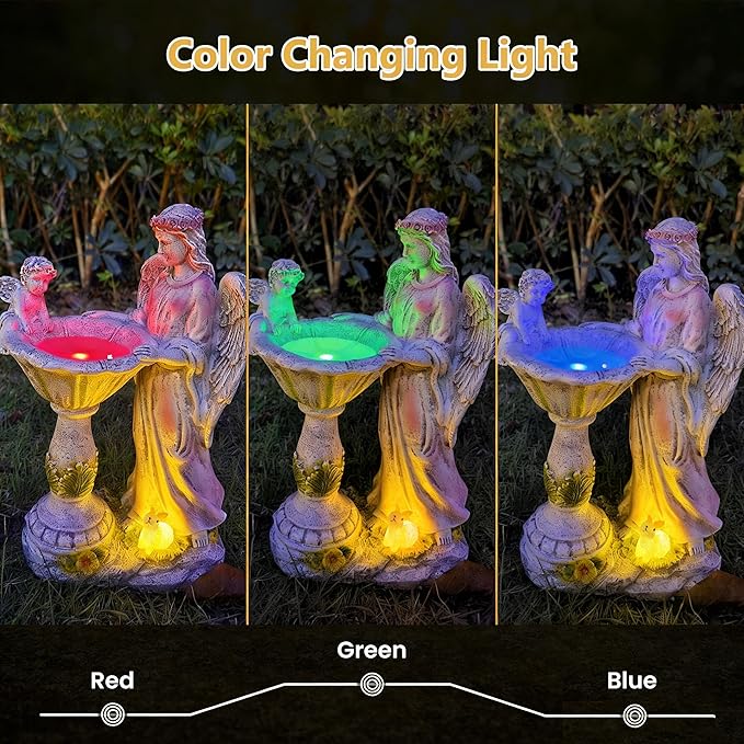 Solar Garden Statue Outdoor Decor, Angel Garden Figurine with Color Changing Light Waterproof Outdoor Statue Resin Sculpture Lawn Ornament for Patio Lawn Yard Christmas Birthday Housewarming Gift