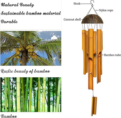 Bamboo Wind Chimes 38" 6 Pipes, Handcrafted Wooden Wind Chime Bring a Unique and Soothing Melody, Wind Chimes for Outdoor and Indoor Decor, for Sympathy, Memorial