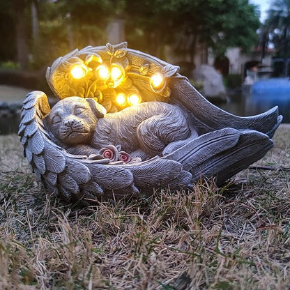 Solar Dog Garden Statue Decor for Outside, Dog Lover Gifts with Wings and 7 LED Lights for Outdoor, Garden and Patio Decor for Yard, Unique Birthday House Warming Gifts for Mom