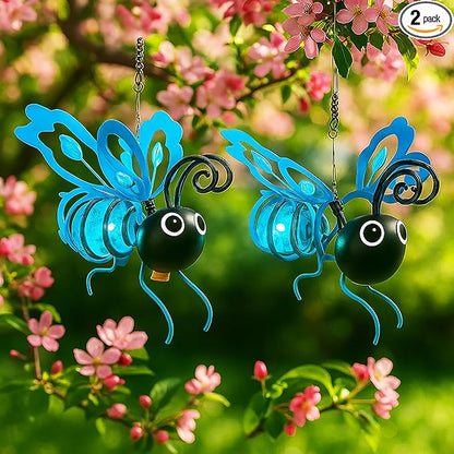 Solar Butterfly Lights Outdoor for Garden – Hanging Metal Insect Light with Hook, Waterproof Butterfly Decorations for Yard, Patio & Lawn, Holiday Gifts for Women & Kids (Sky Blue-2PC)