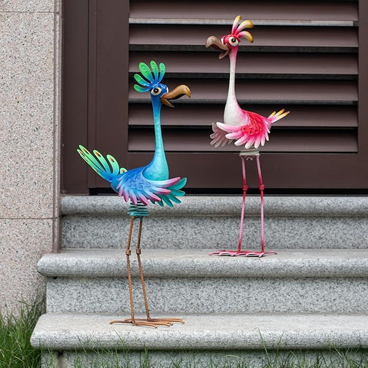 Natelf Flamingo Peacock Metal Yard Art Garden Sculpture Flamingos Peacocks Outdoor Decorations Large Garden Statues for Yard Patio, Porch, Home for Women, Mom, Grandma