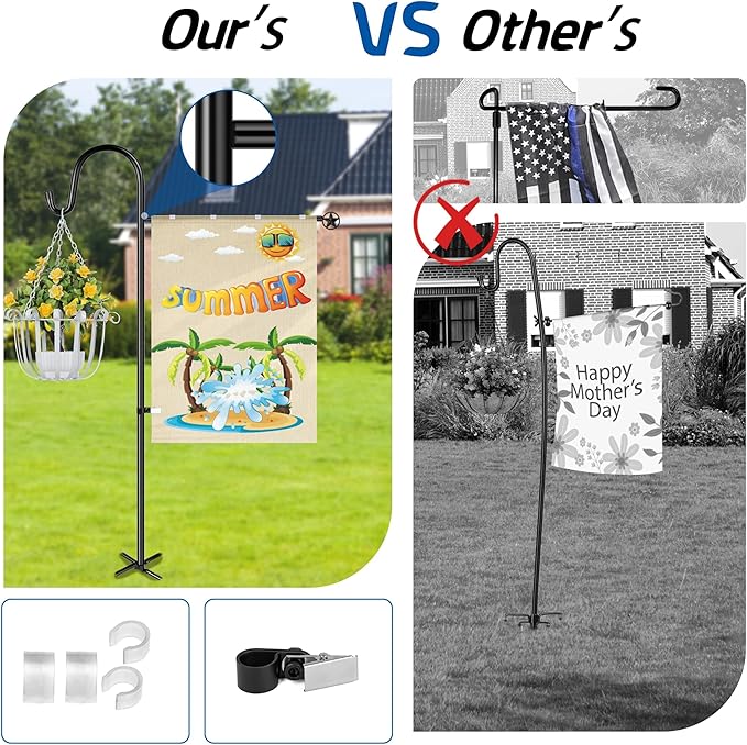 Ottsuls Garden Flag Stand, Heavy Duty Flag Pole Holder with Shepherd Hook for Yard Decoration, 60 INCH Sturdy Yard Flag Post Stake Outdoor Garden Flag Holder for 28''x40'' Flags (Without Flag)