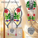 KY&BOSAM Metal Glass Butterfly Suncatcher with I Love You Mom Engraved Tag Real Preserved Dried Flower Window Hanging Ornament Garden Home Wall Decor Mother's Day Birthday Gift for Mom Grandma Nana