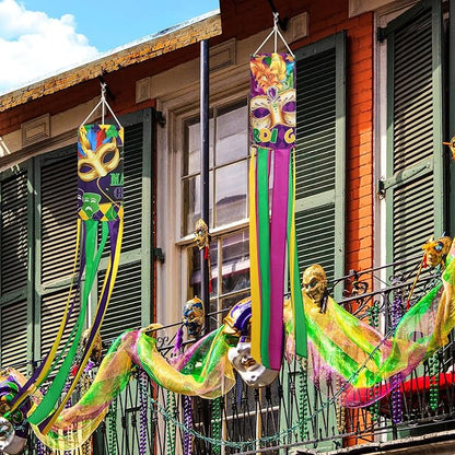 NOVWANG 2 Pieces Mardi Gras Wind Sock, 40 Inch Wind Socks Mardi Gras Outdoor Decorations Purple Green Yellow Holiday Windsock Flags for Yard Garden Home Party Hanging Decor