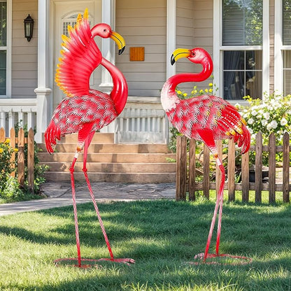 Extra-Large Flamingo Statue, 36.5" Handmade Metal Flamingo Yard Decor with Ground Stakes, Unique Outdoor Lawn Ornaments for Garden Patio, Vintage Pink Sculpture Gift for Housewarming Party
