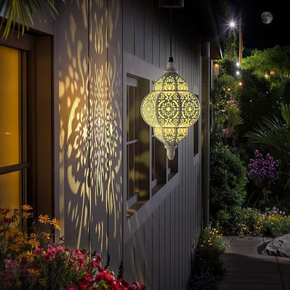 Hapjoy Hanging Solar Lights Outdoor Garden Decor Solar Lantern Waterproof Plastic Moroccan Outdoor Decorations for Patio Pathway Yard Backyard Garden Decorative (1, White)